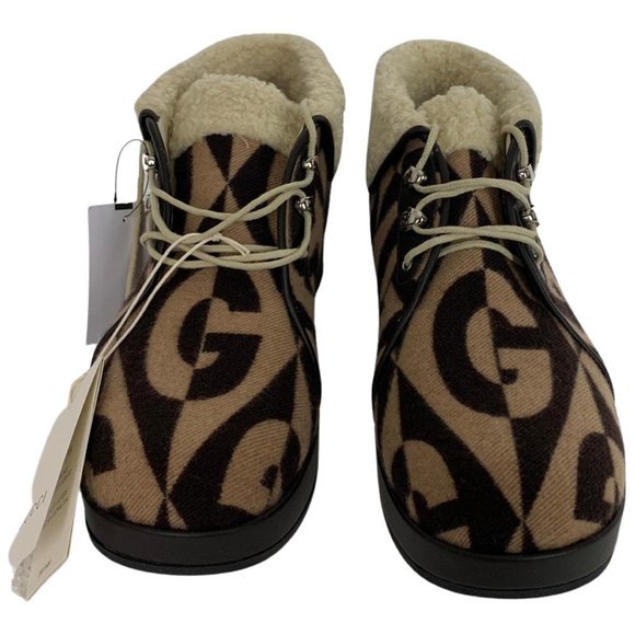 Gucci Women's Gucci Brown GG Wool Fur Ankle Boots Booties Beige & Brown DM54 - Picture 2 of 9
